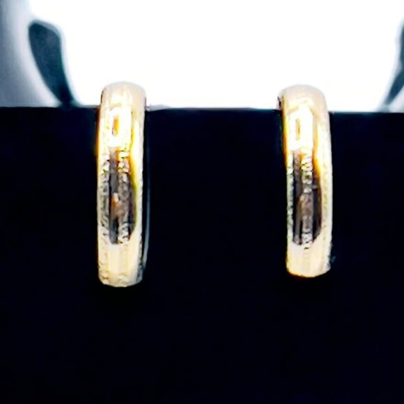 Vintage L H Segal CALIFORNIA Gold Tone Textured Band Hoop Clip-on Earrings - Picture 6 of 6